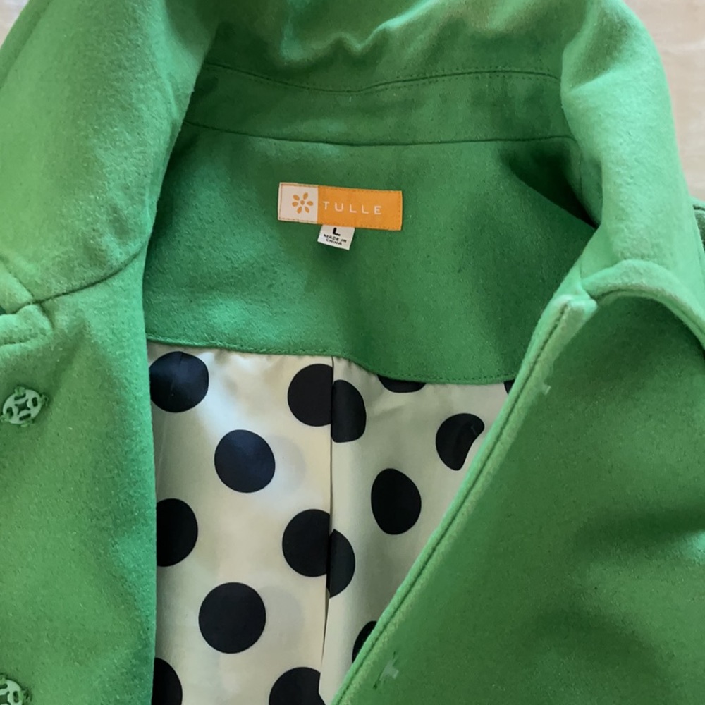 Anthropologie Green Jacket with Polka Dot Lining